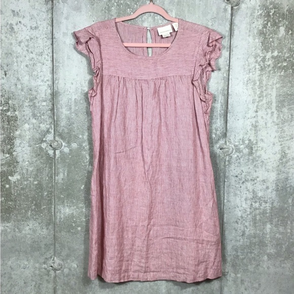 Cynthia Rowley Womens Striped Linen Mini Dress SZ M Pocket Ruffle Flutter Garden - Picture 11 of 13